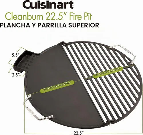 Vista 7 de Cuisinart CHA-830 Cleanburn Plancha y Parrilla Fire Pit, Hierro Fundido Pre-Sazonado