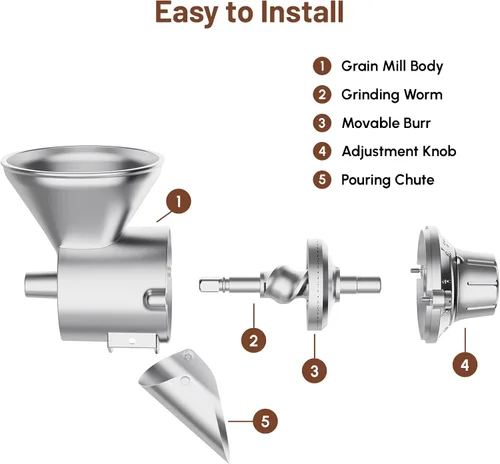 Vista 9 de Accesorio para molinillo de granos para batidora de pie KitchenAid, molinillo de harina completamente metálico de 9 niveles para KitchenAid