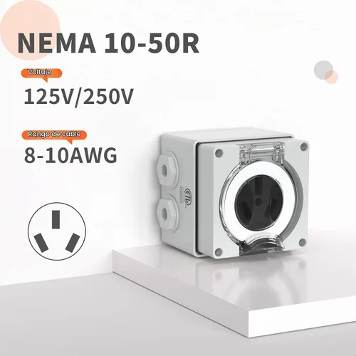 Vista 5 de Caja de toma de corriente de 50 amperios, receptáculo NEMA 10-50R de 125/250 voltios, resistente al polvo y a la intemperie para vehículos
