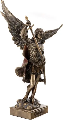 Vista 4 de Top Collection Estatua de Arcángel San Miguel, escultura de paz y justicia de San Miguel en bronce fundido en frío de primera calidad, figura