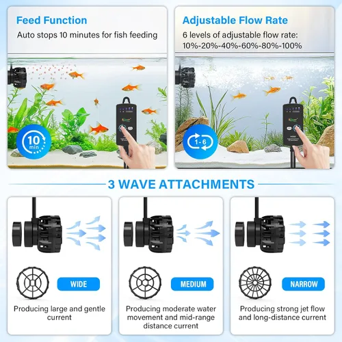 Vista 4 de hygger Fabricante de ondas para acuario para tanques de peces de 5-10 galones, cabezas de alimentación DC ajustables para acuario con controlador