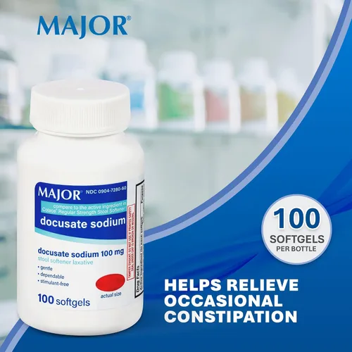 Vista 2 de MAJOR Docusate Sodium 100 mg - Suavizante de heces blandas laxantes para aliviar el estreñimiento - Suavizantes de heces suaves y sin estimulación