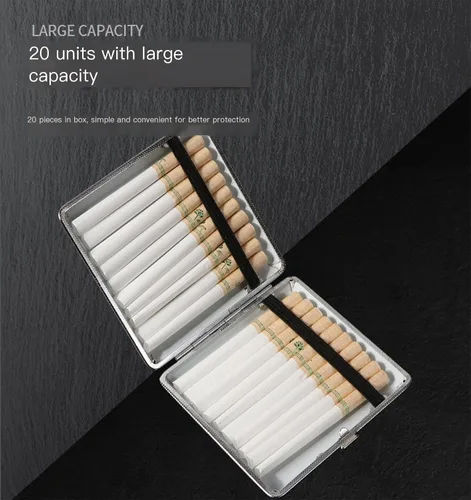 Vista 2 de Cigarette Case Leather Surface Metal Box for 20 Cigarettes Portable Pocket for Card & ID Cases(A)