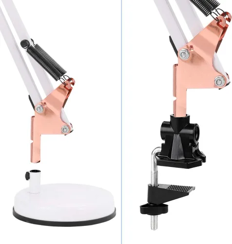 Vista 4 de PowerKing - Lámparas de escritorio de metal con brazo oscilante con base y abrazadera, oro rosa blanco