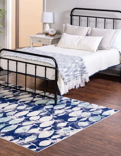 Vista 4 de Unique Loom Ariel Collection - Alfombra de área con diseño de peces (2' x 3' 1", rectangular, azul/marfil)