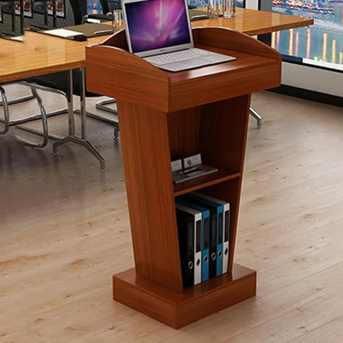 Vista 8 de ZIMGOD Soporte de podio resistente, soporte de púlpito para profesores de oficina en el aula, podios de atril de conferencias con almacenamiento