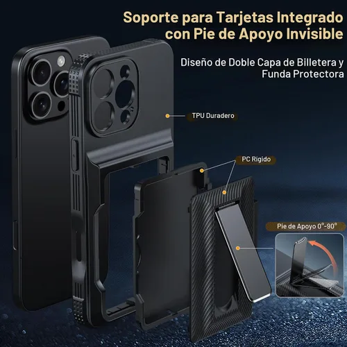 Vista 6 de Oneagle Funda tipo cartera para iPhone 16 Pro Max con tarjetero y soporte