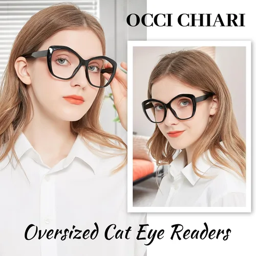 Vista 2 de OCCI CHIARI Anteojos de lectura grandes para mujeres, lectores de ojo de gato de gran tamaño 1.0 1.25 1.50 1.75 2.0 2.25 2.50 2.75 3.0 3.5 4.0