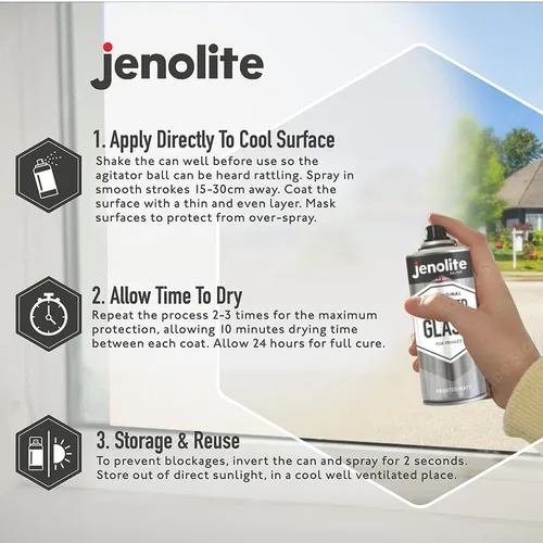 Vista 6 de JENOLITE Pintura para Vidrio Esmerilado Acabado Mate Opaco Espray para Ventanas para Mayor Privacidad Semitransparente para Ventanas y Puertas