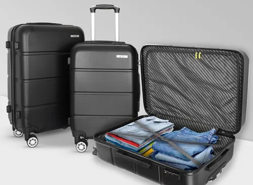 Vista 5 de SAS Travel Juego de 3 maletas con ruedas, artículos esenciales de viaje, ruedas giratorias, cerradura, estuche rígido, con equipaje de mano y maleta