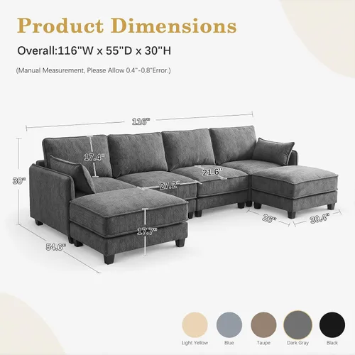 Vista 2 de Sofá modular en forma de U, sofá de nube de 116" para sala de estar Gris-oscuro