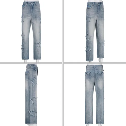 Vista 6 de Kisswow Y2k Emo Star Cargo Jeans para mujer lindos jeans para adolescentes