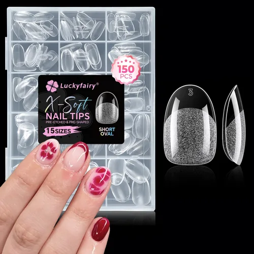 Vista 15 de Luckyfairy Puntas de uñas de ataúd medianas, 15 tamaños, 150 uñas postizas