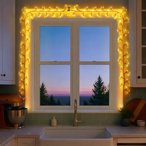 Vista 8 de Luces de vid de sauce para marco de ventana: decoraciones de Navidad de 7.9 pies, luces de hadas de vid de sauce para decoración de pared