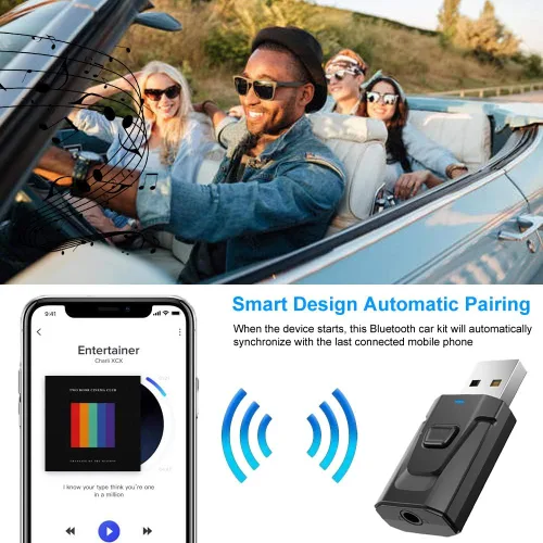 Vista 5 de Adaptador auxiliar Bluetooth para automóvil, receptor de música estéreo inalámbrico 5.0 con cancelación de ruido, kits de automóvil manos libres