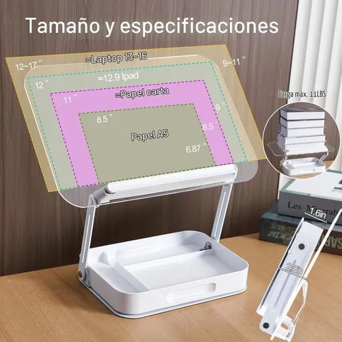 Vista 2 de ZOEY Soporte acrílico para libros de lectura, soporte ajustable para libros con base giratoria de 360 grados y soporte elevador plegable de aleación