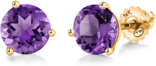 Vista 163 de Gem Stone King Aretes de Martini de oro amarillo de 14 quilates Aretes de tuerca de 3 puntas para mujeres y hombres Redondos de 0.236 pulgadas
