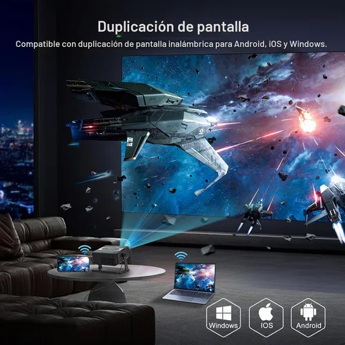 Vista 7 de Mini proyector 4K compatible con WiFi 6 y Bluetooth 5.0, altavoz de 4 W, Keystone vertical automático proyector portátil giratorio de 45°
