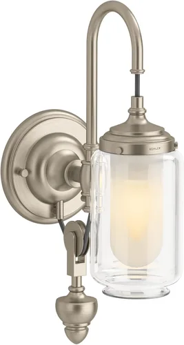 Vista 4 de KOHLER Artifacts - Lámpara de tocador de baño, aplique de pared, solo luz descendente, certificación UL, 1 luz, ajustable, bronce cepillado vibrante