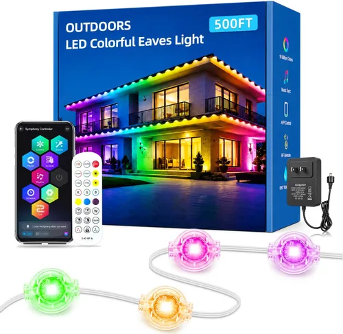 Vista 12 de Luces permanentes para exteriores para casa de 50 pies RGB+IC luces de alero inteligente, IP67 impermeables, luces LED para exteriores