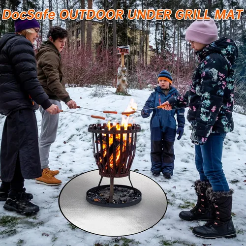 Vista 5 de DocSafe Alfombrilla redonda de 36 pulgadas para hoguera individual, 4 capas de doble cara, aislamiento térmico bajo la parrilla, protector
