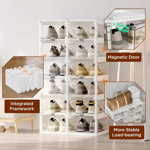 Vista 4 de ANTBOX Zapatero plegable, organizador de zapatos para armario, caja de almacenamiento de zapatos de plástico que ahorra espacio para la entrada