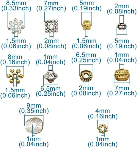 Vista 5 de Craftdady 600 cuentas espaciadoras tibetanas de 10 estilos, colores mezclados, aleación de metal, dijes para pulseras, collares, suministros