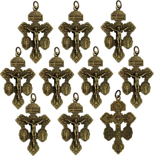 Vista 17 de Medalla milagrosa/San Benito/Crucifijo Crucifijo Colgantes para DIY Rosario Collar Joyería Fabricación de Cuentas de Oración