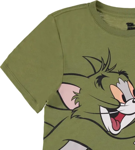 Vista 3 de Camiseta de batalla de Tom & Jerry para mujer, diseño vintage de dibujos animados de Hanna Barbera, diseño de gato y ratón con dobladillo curvado