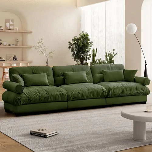 Vista 15 de Reposapiés Otomano Tapizado de Terciopelo con Cojín para Sofá Seccional Sofá 300 libras para Sala de Estar (Beige)