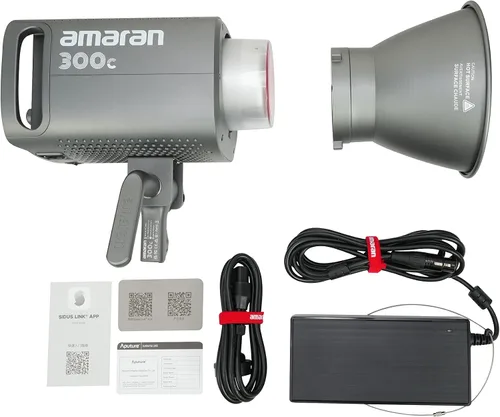 Vista 7 de Aputure Amaran 300c RGB COB Luz de vídeo con montaje Bowen 2,500K a 7,500K CCT con ajuste G/M 26,580 lux @ 1m con reflector hiper soporte de control
