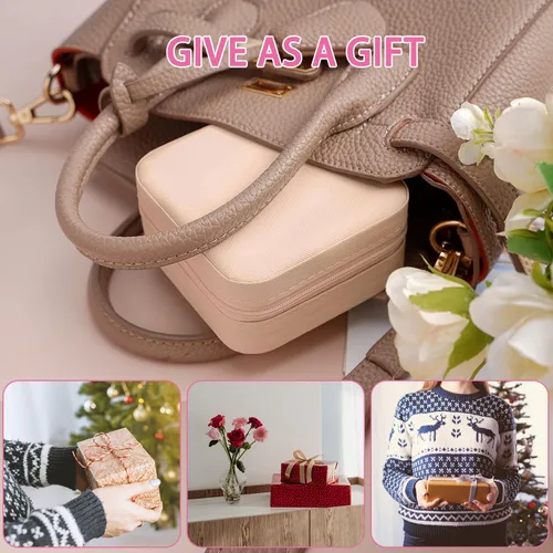 Vista 5 de IMPCOKRU Estuche de viaje para joyas, portátil, pequeño, ligero, pequeño, organizador de joyas para mujeres y niñas, color rosa liso.