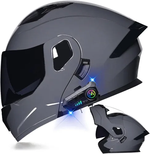 Vista 9 de Casco de motocicleta Bluetooth modular aprobado por DOT con visera doble, cara completa, abatible, integrado, cascos de motocicleta con visera