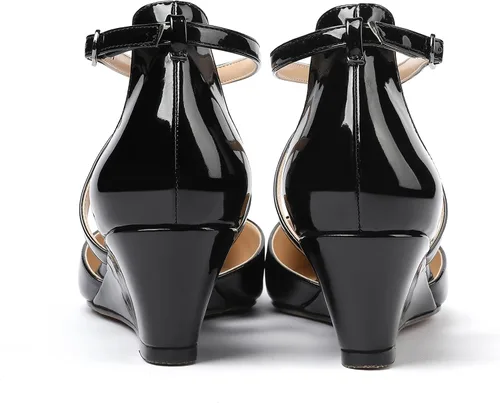 Vista 4 de MODENCOCO Zapatos de tacón bajo para mujer, con puntera puntiaguda, con hebilla y correa cruzada, para mujer, de 2 pulgadas