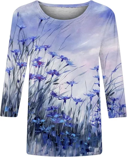 Vista 4 de 34 Sleeve Blouses for Women Hawaiian Flower Print Tees Cruise Graphic T Shirt Spring Shirts for Women 2024 Trendy