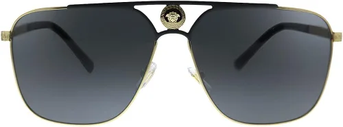 Vista 2 de Versace VE 2238 143687 OroMate Negro Metal Rectángulo Gafas De Sol Gris Lente, DoradoNegro Mate