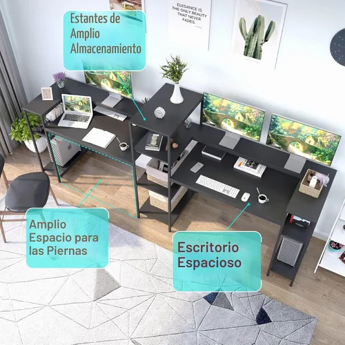 Vista 3 de HYPIGO - Escritorio para computadora para dos personas con estantes