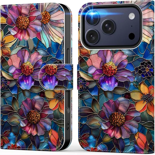 Vista 75 de DEENAKIN Funda tipo cartera para iPhone 15 con tarjetero + clip para efectivo, bloqueo RFID, protección contra caídas de grado militar y obras