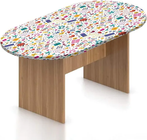 Vista 9 de XISUNYA Mantel ovalado ajustable para patio, decoración de cumpleaños, de poliéster, con bordes elásticos, diseño de búhos de dibujos animados