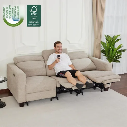 Vista 2 de MCombo Sofá Reclinable de 88.6'', Sofá Reclinable Eléctrico Wall Hugger con Reposacabezas Ajustable, Puertos de Carga USB A y C, Patas de Madera