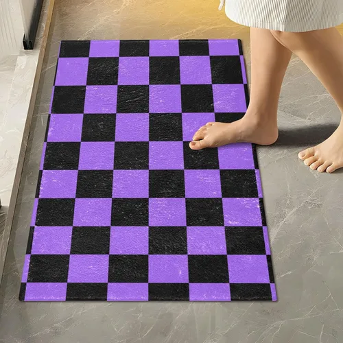 Vista 47 de Tapete de baño a cuadros de tablero de ajedrez, suave, absorbente, lavable, tapete de baño para piso de baño, tapete de baño antideslizante