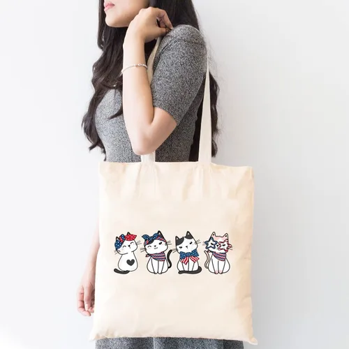 Vista 3 de TSIIUO Bolsa de lona patriótica para mujer, 4 de julio, diseño de gatito, lindo amante de los gatos, diseño de la bandera de Estados Unidos