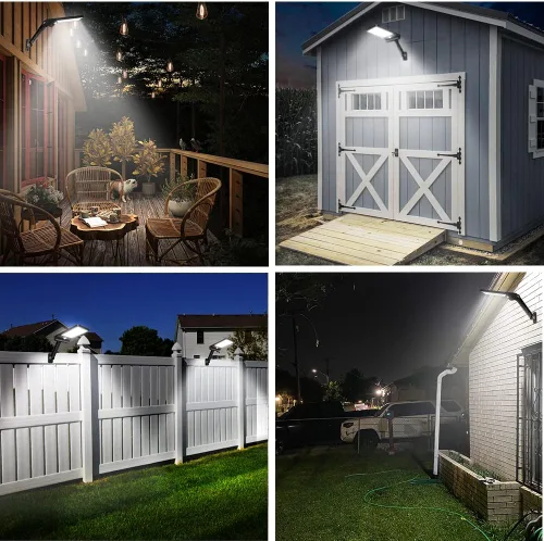 Vista 2 de Luces solares para exteriores con control remoto, 56 LED de ángulo ajustable de 180°, luz nocturna de seguridad, sensor de movimiento exterior