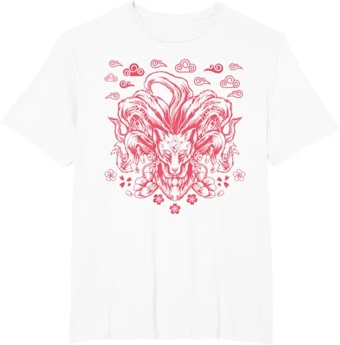 Vista 8 de Camiseta de anime japonés Nine Tails Fox Kitsune, Negro