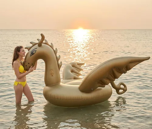 Vista 6 de Flotador para alberca gigante, inflable 103 pulgadas. dorado Dragón