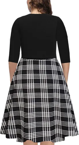 Vista 2 de BEDOAR - Vestido casual para mujeres en talla extragrande, vestido con vuelo, acampanado con cuello en V y hasta la rodillas con bolsillos