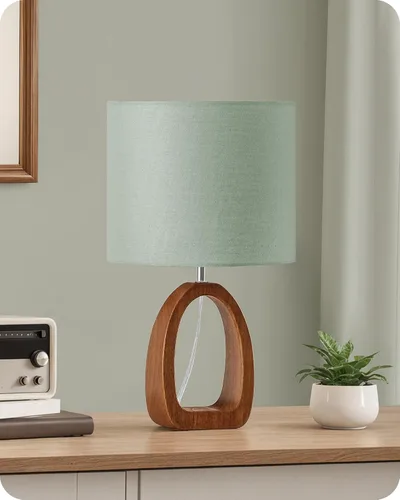 Vista 10 de LE07TLP205 - Juego de 2 lámparas de mesa de madera, lámpara de noche pequeña de 14.2 pulgadas con pantalla de lino beige y base de madera de perlado