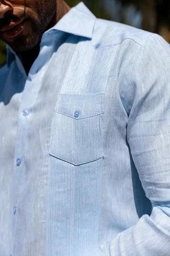 Vista 8 de Mojito - Camisa guayabera de manga larga para hombre, 100% lino, diseño de 2 bolsillos