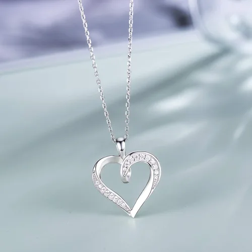 Vista 6 de Billie Bijoux Collar de corazón de plata de ley 925 chapado en platino redondo con circonita cúbica y diamante fino, regalo para mujeres y niñas