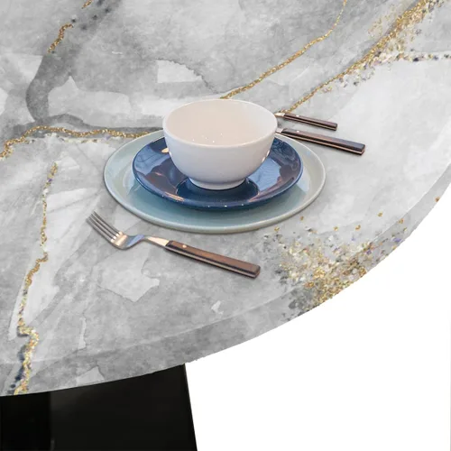 Vista 6 de Pardick - Mantel redondo de textura de mármol con borde elástico de mármol gris, pequeño mantel redondo, mantel circular lavable para decoración